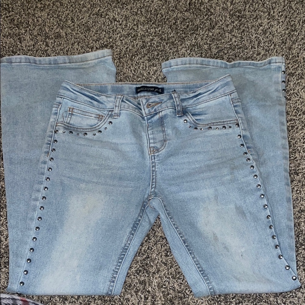 Vanilla Star Light Blue Studded Kids Bell Bottom Jeans